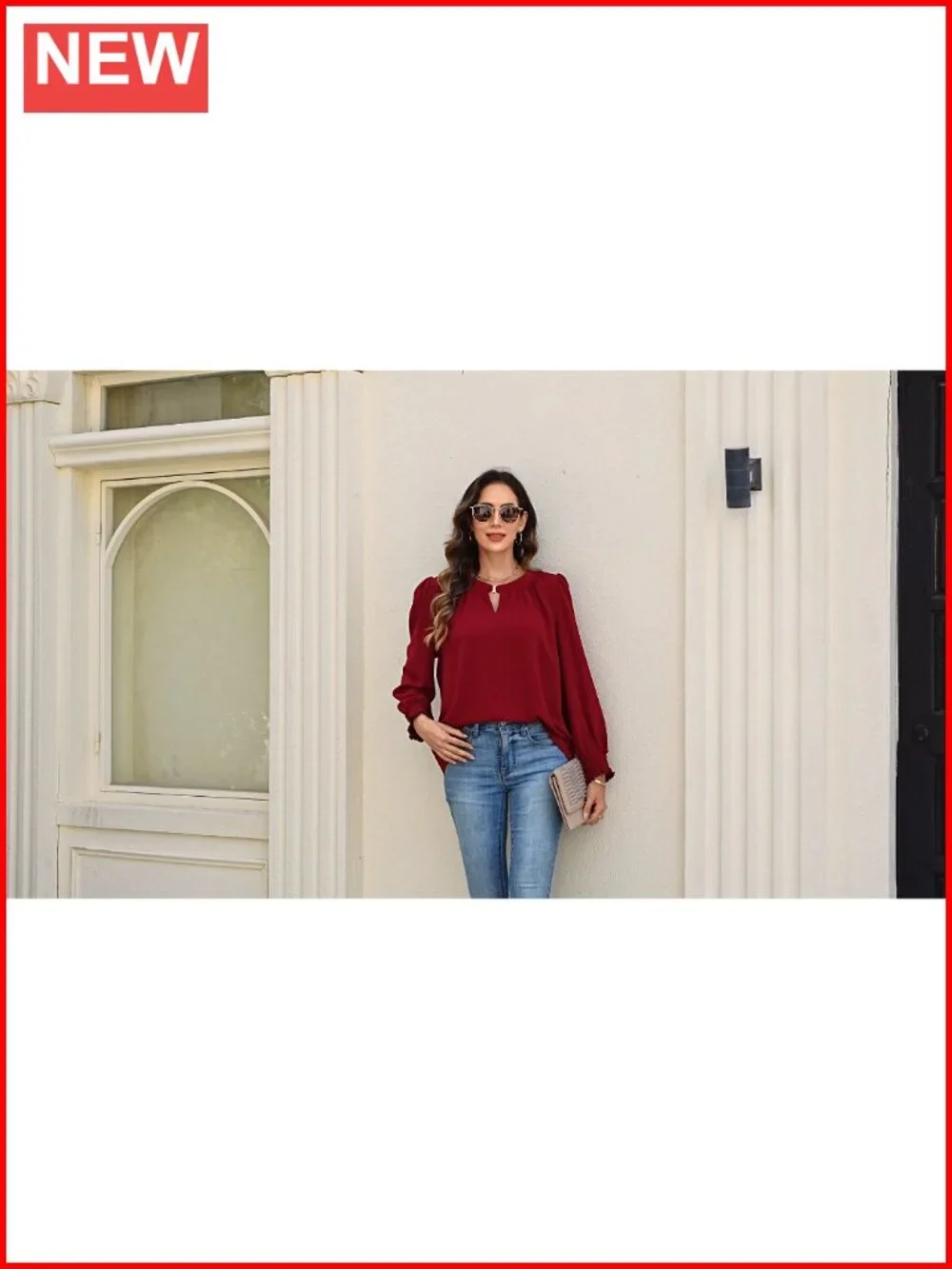 Women's Long Sleeve Tunic Blouse 100% Polyester Crew Neck Loose Fit Pullover
